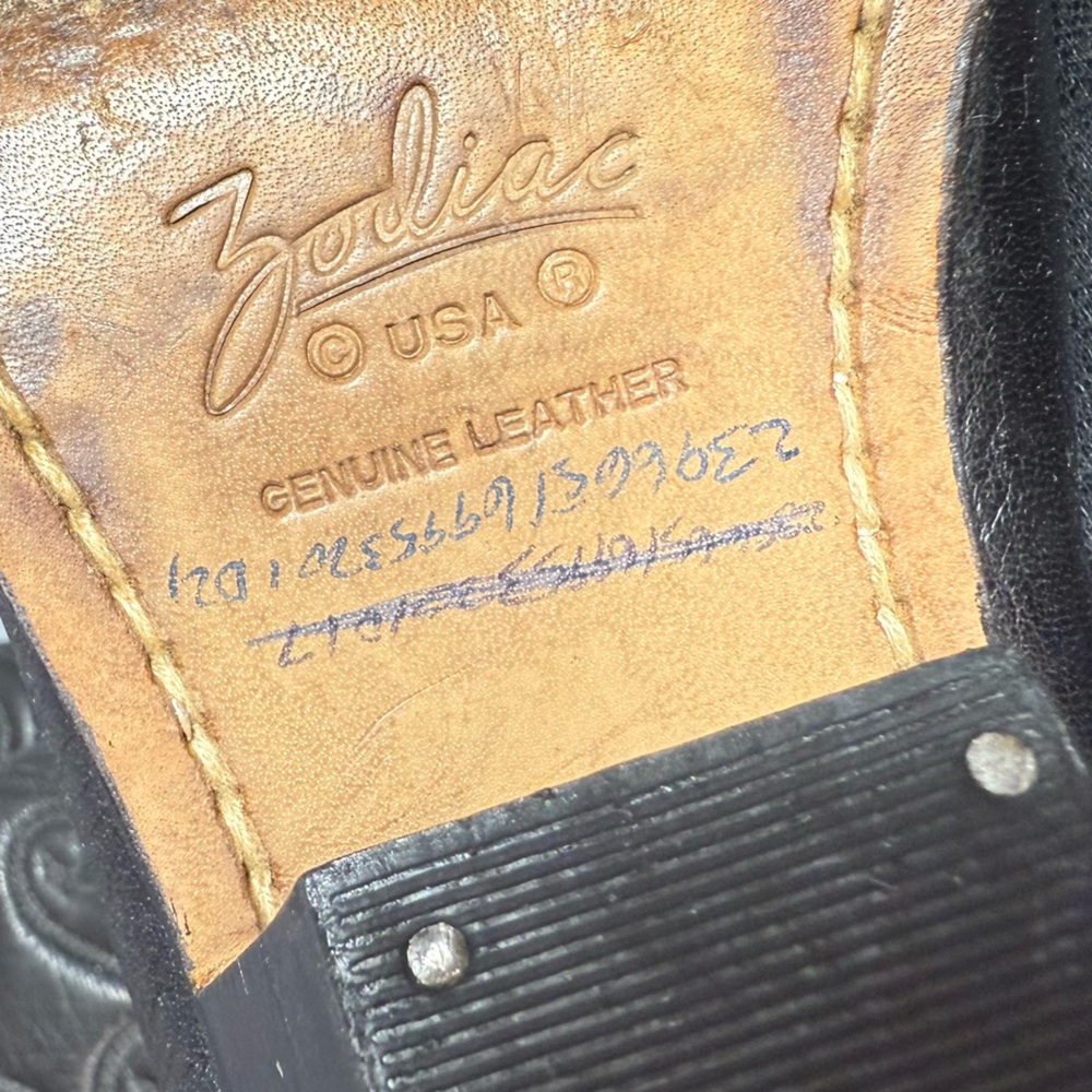 Vintage Zodiac Black Leather Heeled Cowgirl Boots - Picture 10 of 14